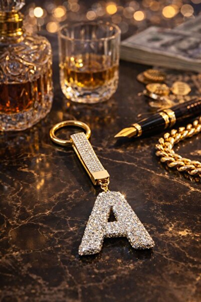Lİ-ES Letter a Silver Color Shiny Stone - Premium Series Bag Charm - Keychain...