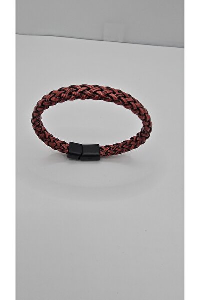 NO NAME Faux Leather Red Magnetic Interlocking Men's Braided Bracelet