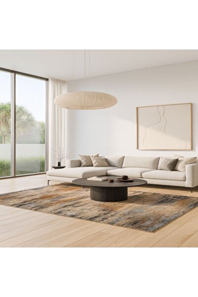 SER CARPET Modern beige brown carpet with gold accents, elegant abstract pattern for living room and bedroom 125 X 200