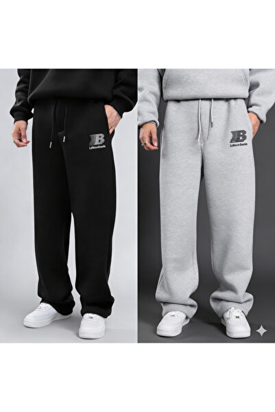 NİCE 2''Li B Printed 3 Thread Thick Winter Baggy Sweatpants with Fleece Inside |   Oversized Relaxed Fit Regular Waist
