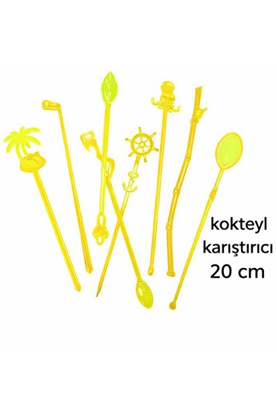 alenked Plastik Fosforlu Sarı Renkli Kullanılabilir Kokteyl Karıştırma Çubuğu...