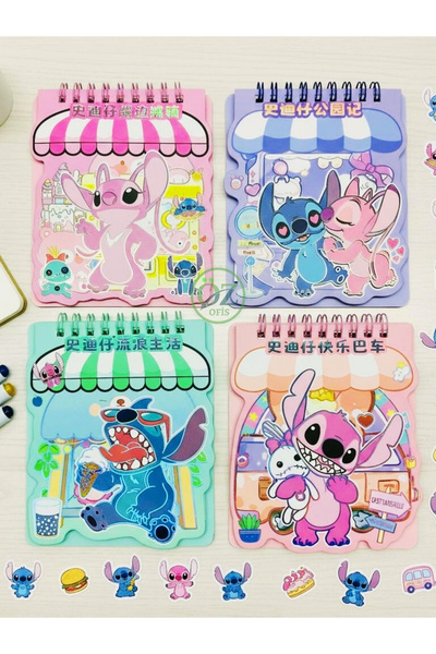 ÖZ OFİS Stitch 6 Sayfa Şeffaf & Opak Sticker 40 Sayfa Not Defteri Spiralli St...