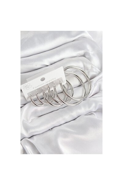 maarketim طقم أقراط نسائية من النحاس على شكل حلقة فضية اللون