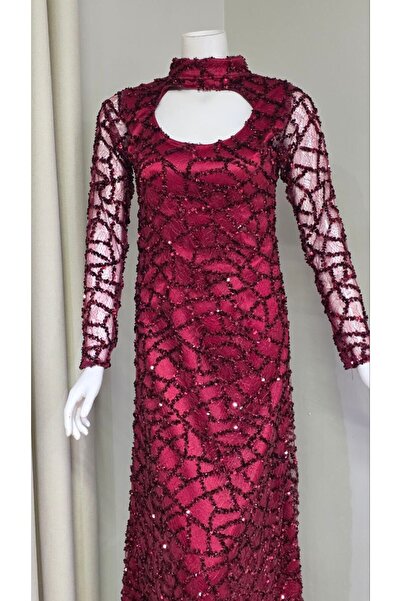 Special-DIARA Maroon Crush evening dress embroidered with truffles
