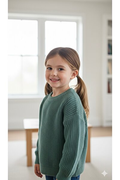 ADA YILDIZ KİDS Детски плетен кардиган за момичета, зелен цвят, 6–14 години