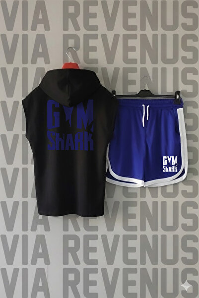 Vordevia Gym Front Back Printed Zero Sleeve Hooded Tshirt and Custom Sports Shorts Set