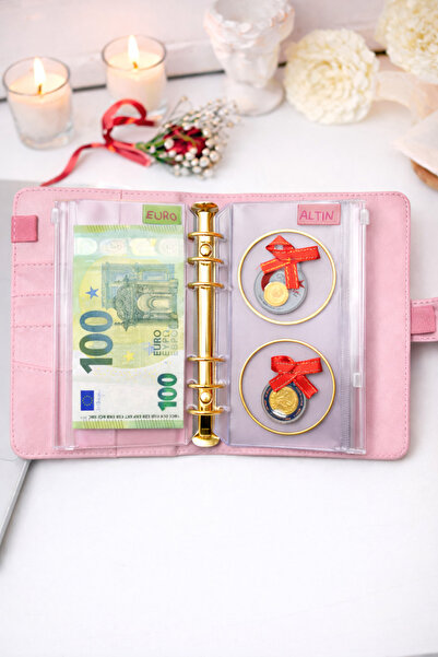 MINTDSGN My Savings Planner - Budget Planner Wallet - Pink - Gold Mechanism