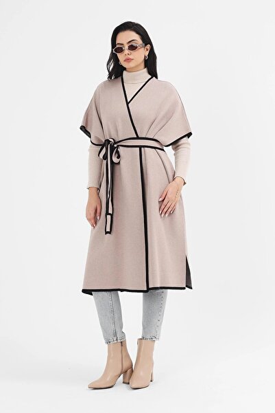 larocci Women's Striped Belted Long Dress Poncho