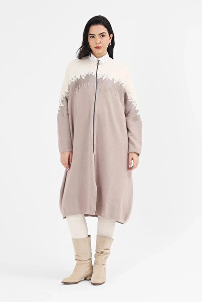 larocci Women's Ecru Printed Kepenek Poncho