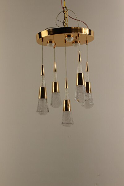 GN GEN AYDINLATMA Gold Çemberli Seri Huni Model 5li Balonlu Kristal Cam Led A...