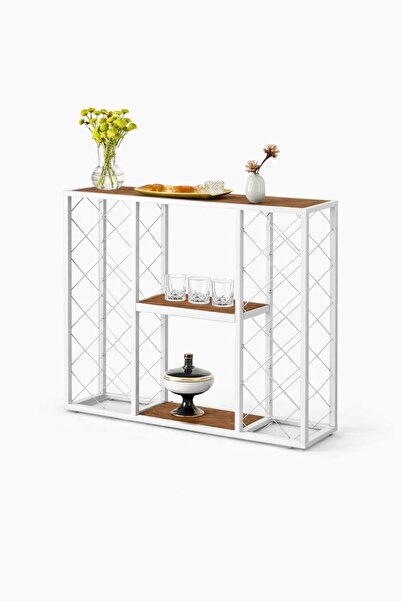 janiyeva BEYAZ Metal Şaraplık & Şarap Standı – Ceviz Ahşap Raflı, Dekoratif, ...