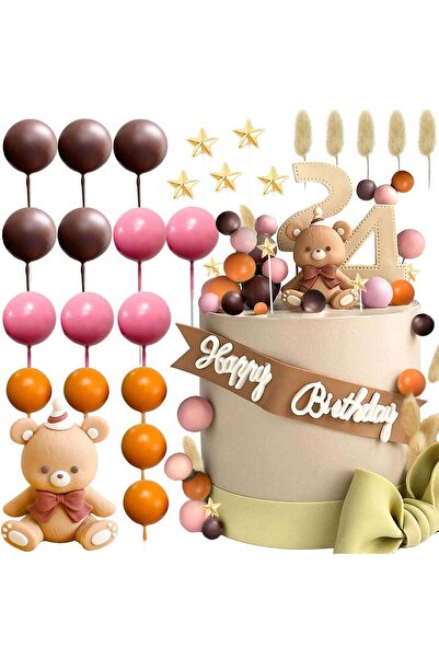 Generic Boho Baby Shower Cake Topper Bear Cake Decoration Gold Leaves
