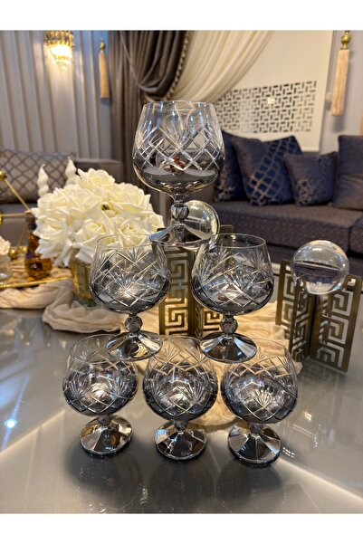 Vakıf home Bohemia Kristal El İşi Titanyum Platin Renk Kahve Yanı Su Bardağı ...