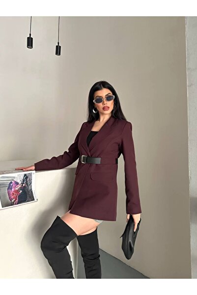 Bella Breeze Women's Leather Belt Detailed Blazer Jacket