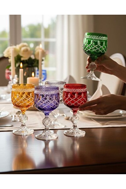 Onedekor 6'lı Bohemia Kristal Sterna Renkli Kahve Yanı Kadehi