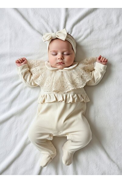 GizaKids %100 Pamuk Saç Bantlı Kız Bebek Tulum