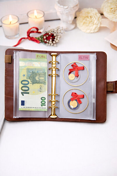 MINTDSGN My Savings Planner - Budget Planner Wallet - Brown - Gold Mechanism