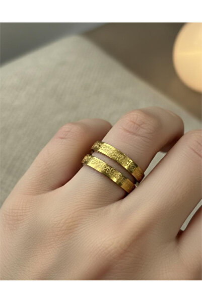 staınless steel Paslanmaz Kararmaz Çelik Gold Renk Ayetel Kürsi Yüzük - Ayarl...