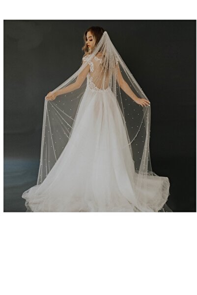BBA TULLE STORE Long Bridal Veil with Beads,Pearl Fabric Wedding Veil,2 Mt So...