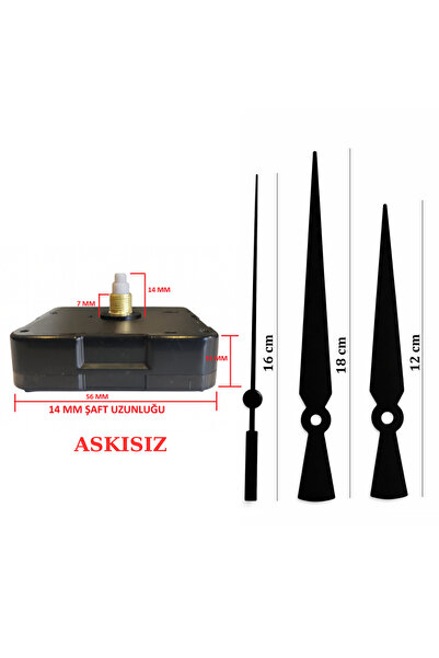 EXİZ TİCARET Askısız 14 mm Akar Sessiz Duvar Saati Mekanizması -Metal akrep-y...