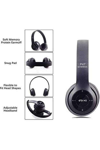 Generic P47 Super Bass 5.1 Volume Control Bluetooth Headset with Support SD L...