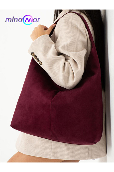 Minamor Γυναικεία τσάντα ώμου από σουέντ με φαρδύ λουρί