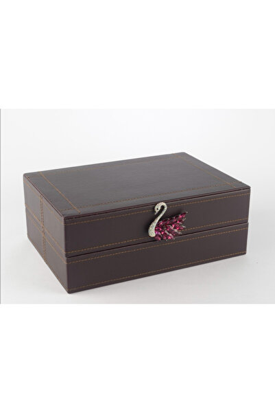 esdekor Dark Purple Swan Leather Box with Handle 26X18X10Cm Decorative Item Decoration