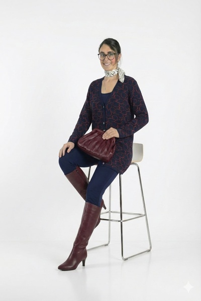 onno style women Classic Knitted Buttoned Jacket with Heart Pattern