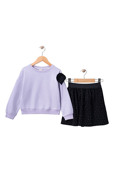 Bebe Boheme Couture Kız Çocuk Simli Lila Sweatshirt ve Siyah Etek Takım – Kur...