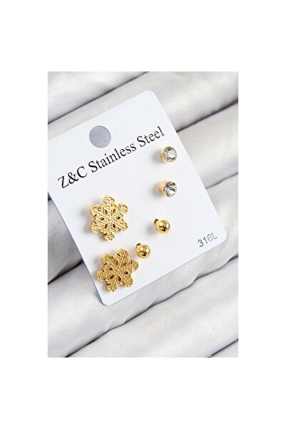 Epilons 316L فولاذ زركون حجر ندفة الثلج نموذج الذهب اللون مجموعة أقراط نسائية