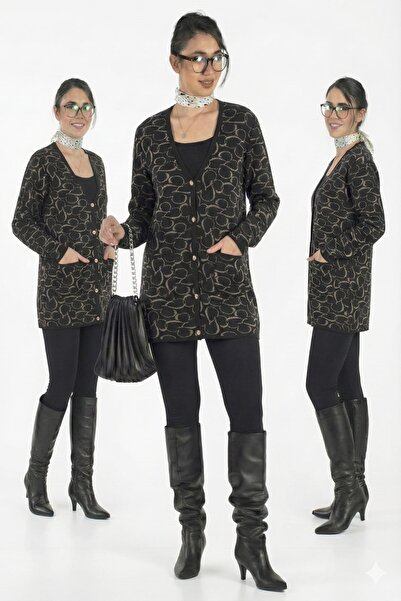 onno style women Classic Knitted Buttoned Jacket with Heart Pattern