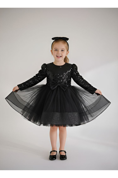 Delfini kids Girl's Long Sleeve Sequin Velvet Dress, Tulle Party and Birthday...