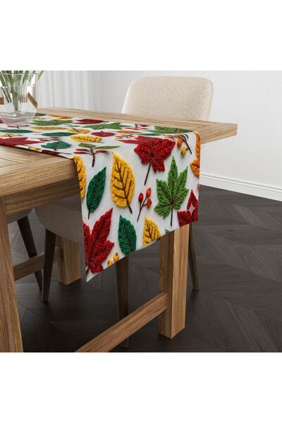 Hayal Dekoratif Autumn Themed Embroidery Mesh Patterned Digital Printed 45X100'Cm Decoration Runner Tablecloth