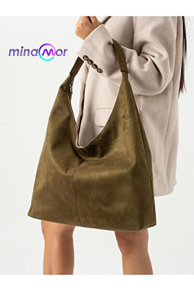 Minamor Γυναικεία τσάντα ώμου από σουέντ με φαρδύ λουρί