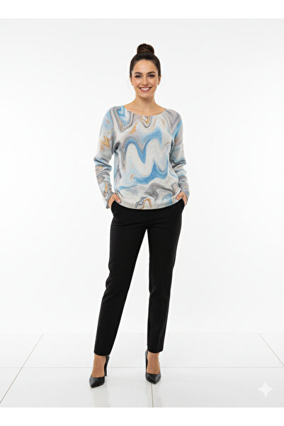 CELTMODA Women's Wavy Thin Angora Italian Blouse - Blue