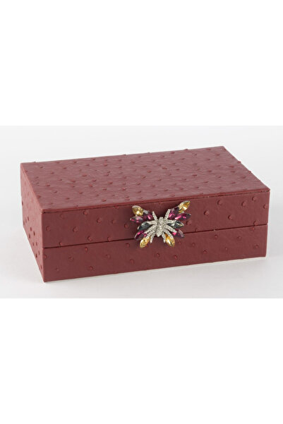 esdekor Claret Red Butterfly Leather Box with Handle 20X12X7Cm Decorative Item Decoration