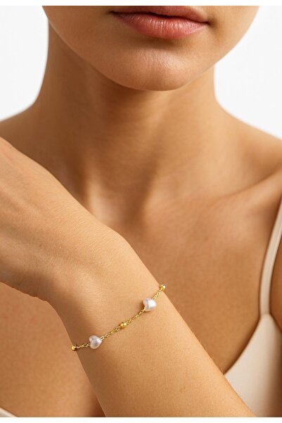 stainless steell gold renk ayarlanabilir kalp inci zincir asansör çelik bileklik