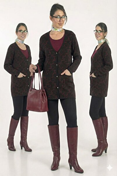 onno style women Classic Knitted Buttoned Jacket with Heart Pattern