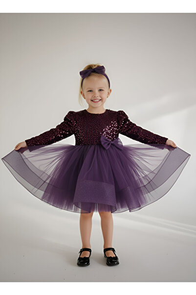 Delfini kids κοριτσίστικο μακρυμάνικο φόρεμα με παγιέτες, βελούδινο φόρεμα, φόρεμα για πάρτι και γενέθλια από τούλι