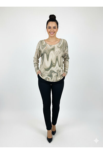 CELTMODA Women's Wavy Thin Angora Italian Blouse - Green