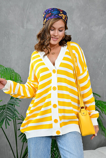 Park Karon Women's Ankle Skirt and Bands Corded Fabric Line Patterned Knitwear Cardigan 214201