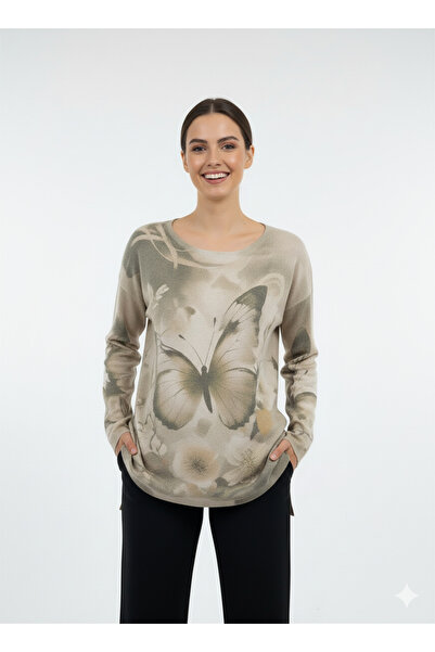 CELTMODA Women's Butterfly Patterned Thin Angora Italian Blouse - Green