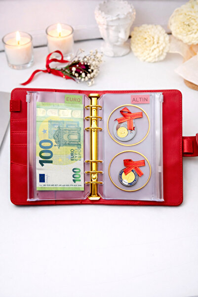 MINTDSGN My Savings Planner - Budget Planner Wallet - Red - Gold Mechanism