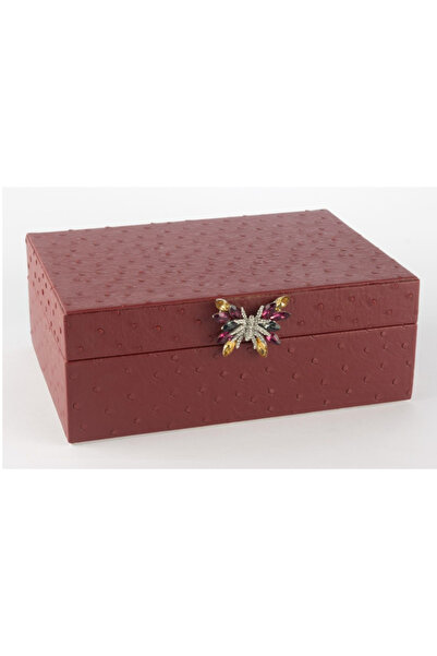 esdekor Maroon butterfly handle leather box 25x18x9cm decorative product decoration