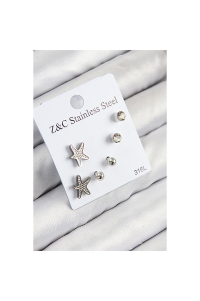 Epilons 316L الفولاذ الزركون حجر نجم البحر نموذج فضي اللون مجموعة أقراط نسائية