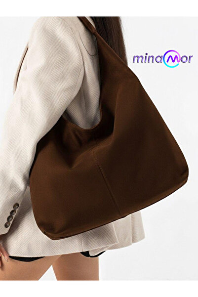 Minamor Γυναικεία τσάντα ώμου από σουέντ με φαρδύ λουρί