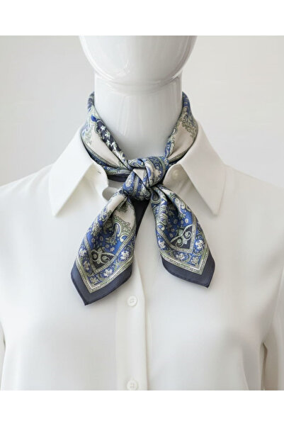 Pure Silk Atelier %100 Saf İpek Motifli Kare Fular - 50x50 cm