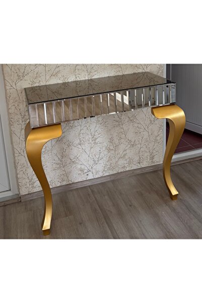Amisos Dekor Tek Alt Dresuar Gold Ayak Bronz Ayna | 100x40 cm Yükseklik 85 De...