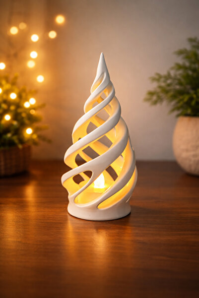 Serüven 3D Modern Spiral Tasarım Dekoratif LED Mumluk – Sıcak Işık Efektli Ay...