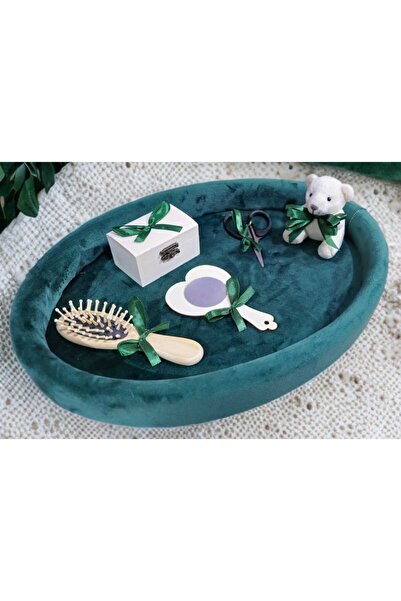 OBSIDION Tavita ovala catifea buretata imprimeu - verde inchis - Mot turta